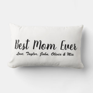 Coussin Rectangle Best Mom Ever blanc script noir texte personnalisé