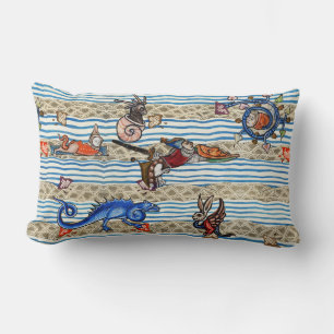 COUSSIN RECTANGLE BESTIAIRE MÉDIÉVAL, MONSTRES DE MER IMAGINAIRES AN