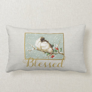 Coussin Rectangle Bienheureux Oiseaux de neige Vintages d'hiver