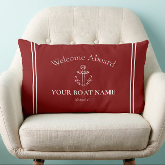 Coussin Rectangle Bienvenue à bord du bateau Nom Bourgogne Rouge Nau