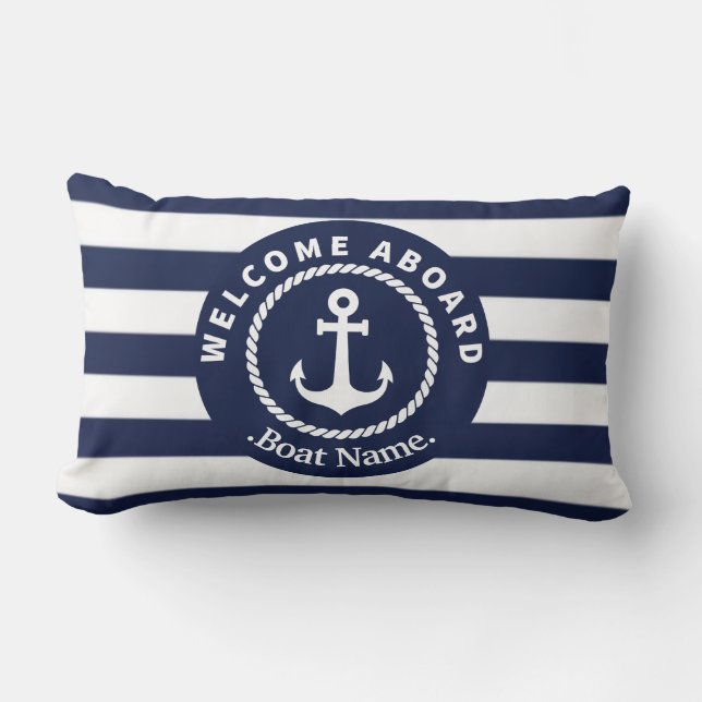 Coussin Rectangle Bienvenue À Bord. Nom du bateau. (Recto)