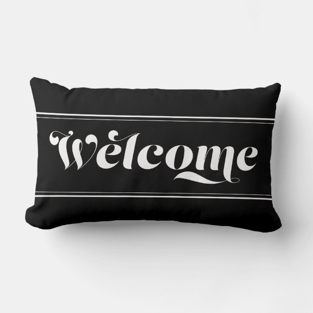 Coussin Rectangle Bienvenue Accueil Noir & Blanc Script Chic Calligr (Recto)