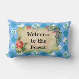Coussin Rectangle Bienvenue sur l'oreiller en vichy bleu de la véran