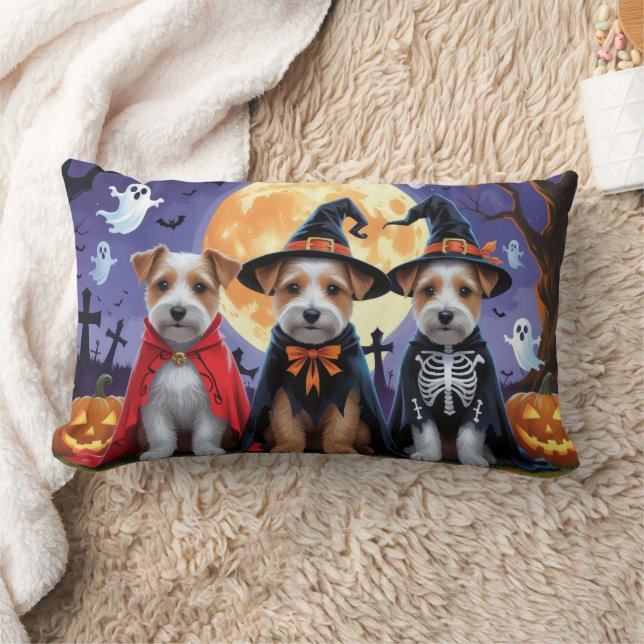 Coussin Rectangle Biewer Terrier Chiens Citrouille Halloween Funny (Couverture)