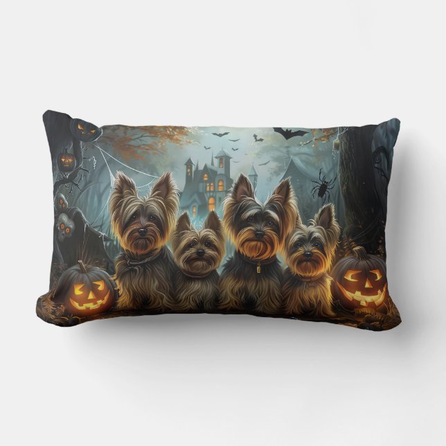Coussin Rectangle Biewer Terrier Halloween Night Doggy Délice (Recto)