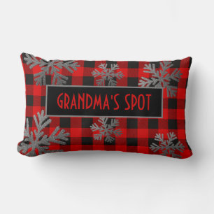 Coussin Rectangle Bison rouge Plaid Sparkly Snowflakes
