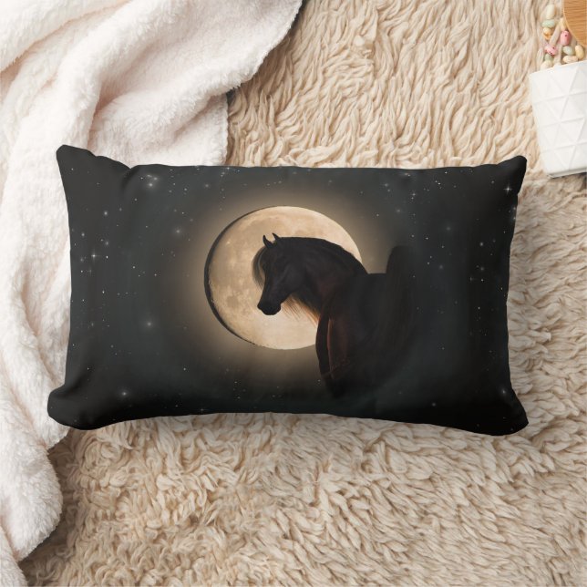 Coussin Rectangle Black Moon Shine Horse Throw Pillow (Couverture)