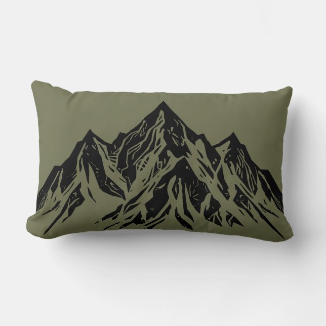 Coussin Rectangle Black Mountain Peak | Modern Moss Green Hiking (Recto)