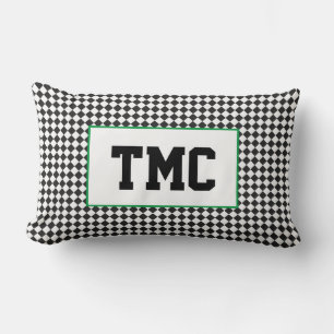 Coussin Rectangle Black White Check Sports Team Racing INITIALES Fun