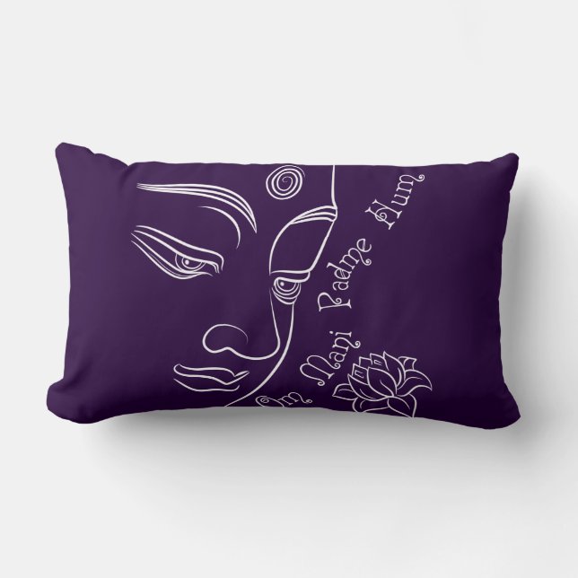 Coussin Rectangle Blanc de bourdonnement de Bouddha Lotus OM Mani (Recto)