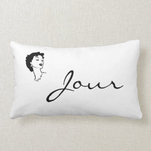 Coussin Rectangle Blanc noir vintage français graphique de femme de
