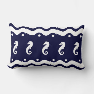 Coussin Rectangle blanc sur marine SEA HORSE vie côtière