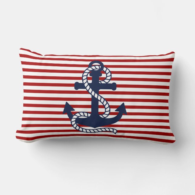 Coussin Rectangle Blancs noirs et Ancres bleues (Recto)