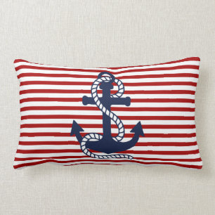 Coussin Rectangle Blancs noirs et Ancres bleues