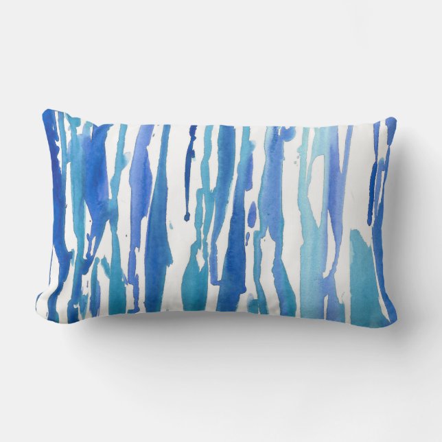 Coussin Rectangle Bleu Aquarelle Rayures Abstraites (Recto)