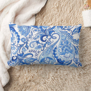 Coussin Rectangle Bleu Bleu Blanc Floral Paisley Art Motif