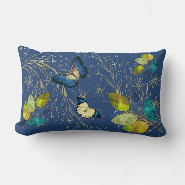 Coussin Rectangle Bleu Bleu Bleu Et Feuille (Recto)