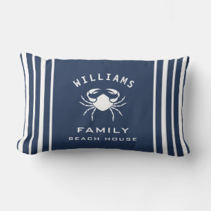 Coussin Rectangle Bleu de la marine Crabe blanc Nom de famille Maiso