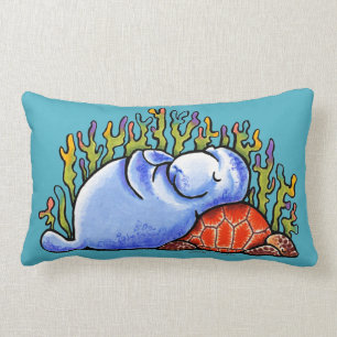 Coussin Rectangle Bleu d'océan de soirée pyjamas de tortue de mer 