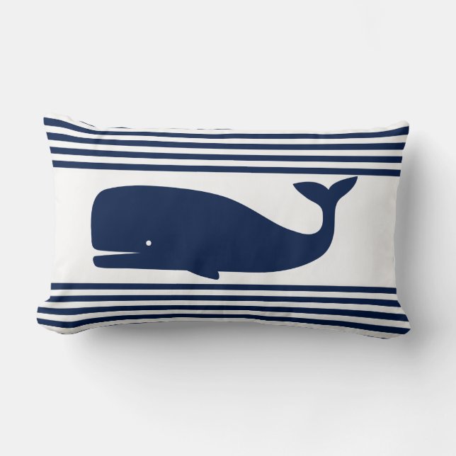 Coussin Rectangle Bleu et blanc, Baleine (Recto)