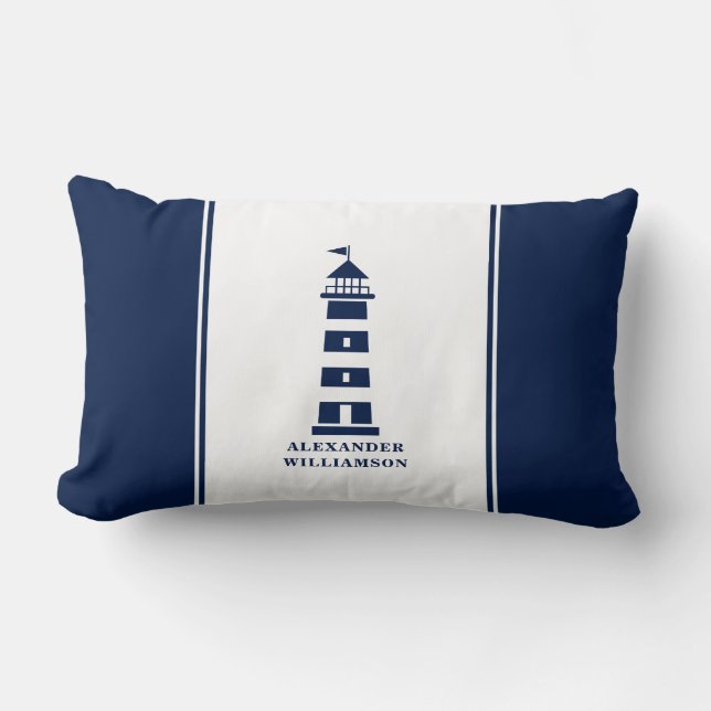 Coussin Rectangle Bleu et blanc phare Nautique (Recto)