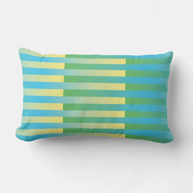 Coussin Rectangle Bleu Jaune Vert Motif Rayé (Recto)
