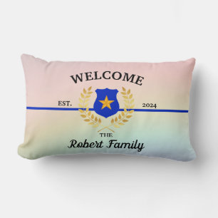 Coussin Rectangle Bleu Léger Insigne de police Bienvenue Jeu d'oreil