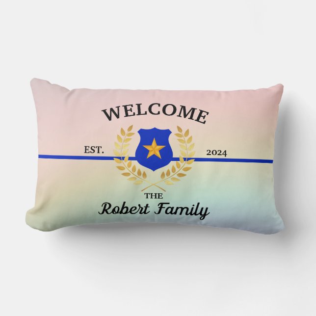 Coussin Rectangle Bleu Léger Insigne de police Bienvenue Jeu d'oreil (Recto)