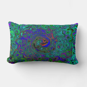 Coussin Rectangle Bleu marbré et Aquamarine Abstrait rétro tourbillo
