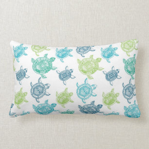 Coussin Rectangle Bleu marine+Aqua+Vert de chaux+Tortues de mer