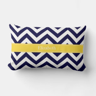Coussin Rectangle Bleu Marine Grand Chevron Monogramme Nom Ananas