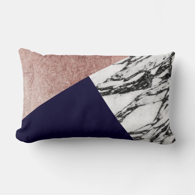 Coussin Rectangle Bleu marine rose Tricut Geo d'or et de marbre (Recto)