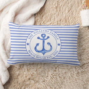 Coussin Rectangle Bleu Nautique - Maison de Plage Familiale