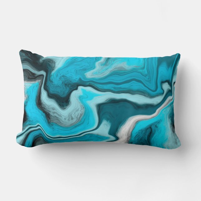 Coussin Rectangle Bleu, noir et Marbre blanc Fluid Art (Recto)