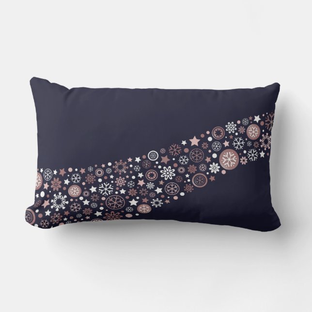 Coussin Rectangle Bleu, or rose, blanc flocon d'hiver saisonnier (Recto)