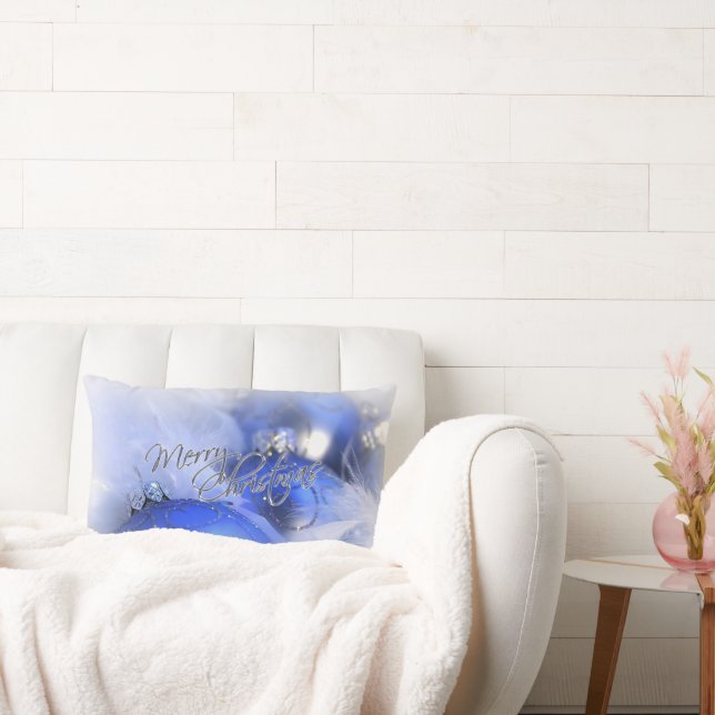 Coussin Rectangle Bleu ornements de Noël Joyeux Noël (Canapé)