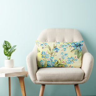 Coussin Rectangle Bleu Oubliez-Moi Pas Fleurs Aquarelle