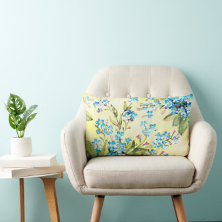 Coussin Rectangle Bleu Oubliez-Moi Pas Fleurs Aquarelle