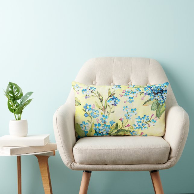 Coussin Rectangle Bleu Oubliez-Moi Pas Fleurs Aquarelle (Chaise)