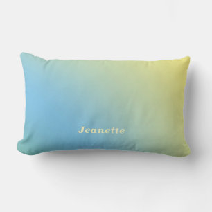 Coussin Rectangle Bleu pastel à teint jaune, nom,