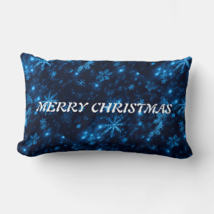 Coussin Rectangle Bleu profond et des flocons de neige brillants Lan