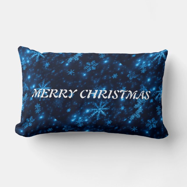 Coussin Rectangle Bleu profond et des flocons de neige brillants Lan (Recto)