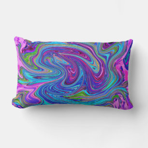 Coussin Rectangle Bleu, Rose et Violet Groovy Art Abstrait Rétro