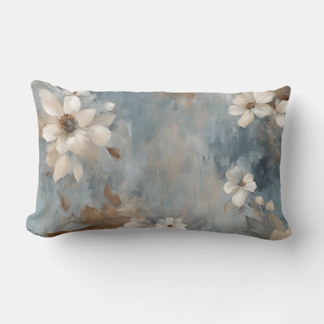 Coussin Rectangle Bleu rustique Brown Cream Ferme Floral (Recto)