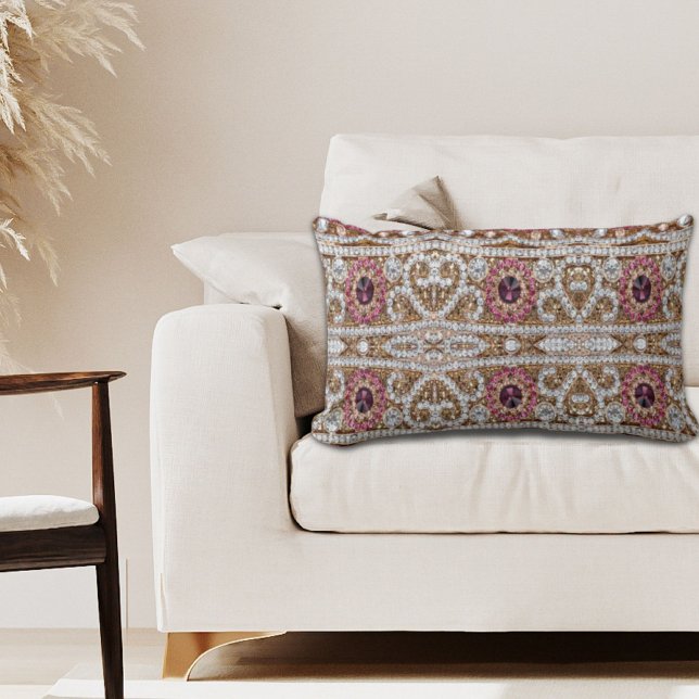Coussin Rectangle bleu turquoise or bordeaux rose bohème (modern stylish silver gold burgundy pink bohemian lumbar pillow)