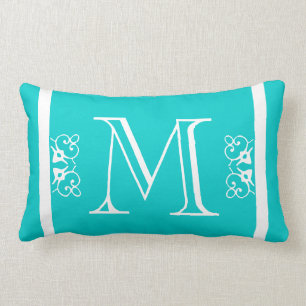 Coussin Rectangle Bleu turquoise solide de MONOGRAMME coloré fait