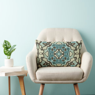 Coussin Rectangle Bleu Turquoise vert Taupe Brown Bohemian Tribe Art