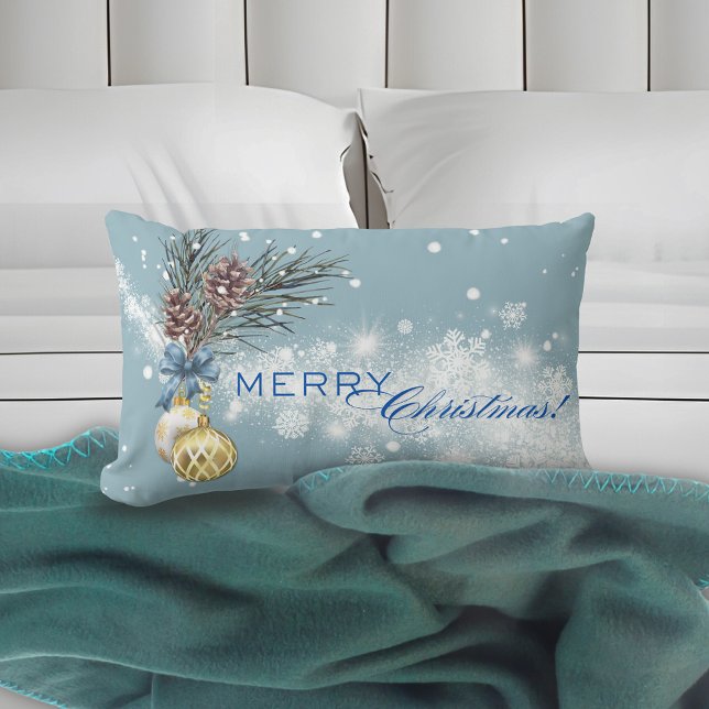 Coussin Rectangle Blue Christmas Gold Ornament Lumbar Pillow (Créateur téléchargé)