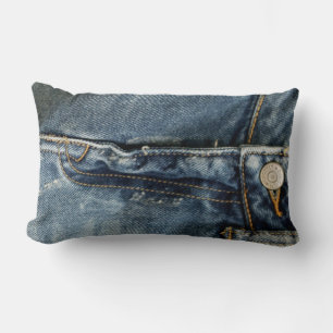 Coussin Rectangle Blue Jeans Denim Zipper Faux
