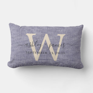 Coussin Rectangle Blue Linen ivoire Monogramme Mariage Keepsaké